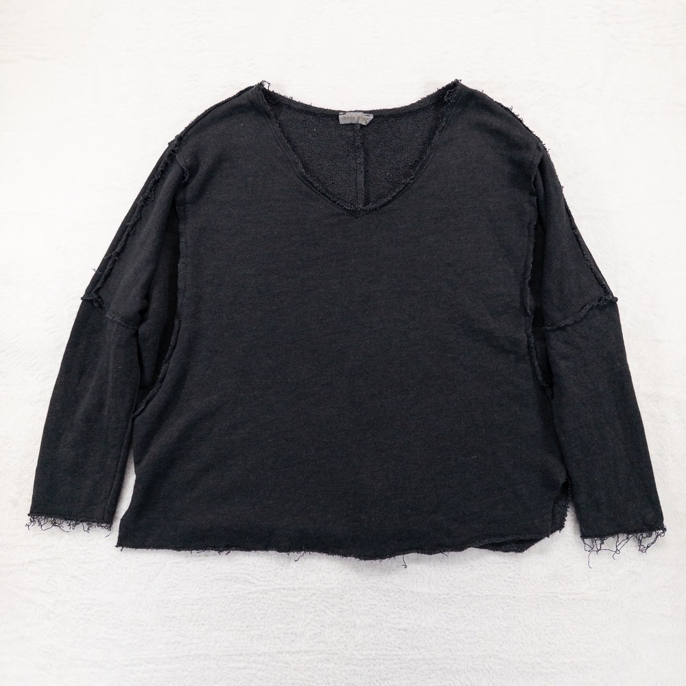 Made in Italy Womens Sweatshirt OS Charcoal Raw Edge Deconstructed Oversized